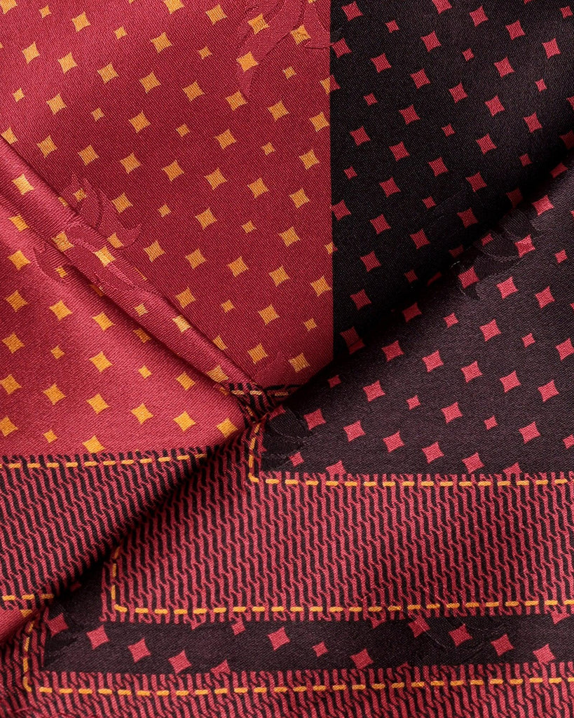 Silk Red & Brown Printed Pocket Square - Toyon