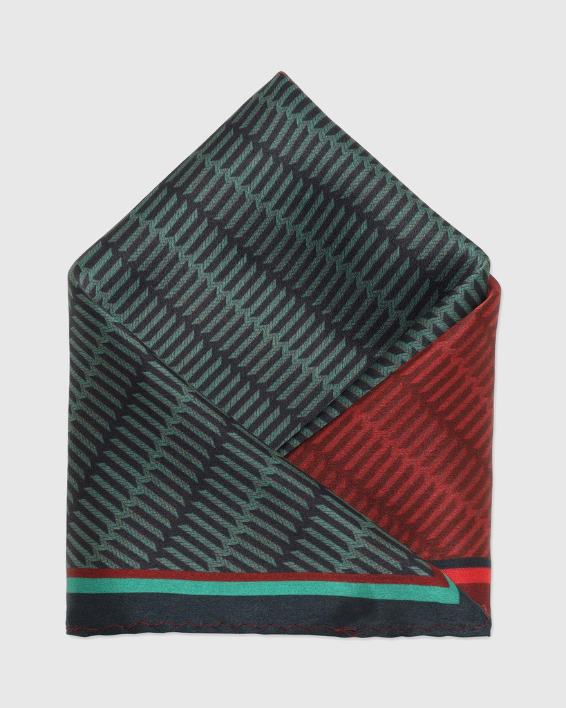 Silk Red Green Printed Pocket Square - Toyota