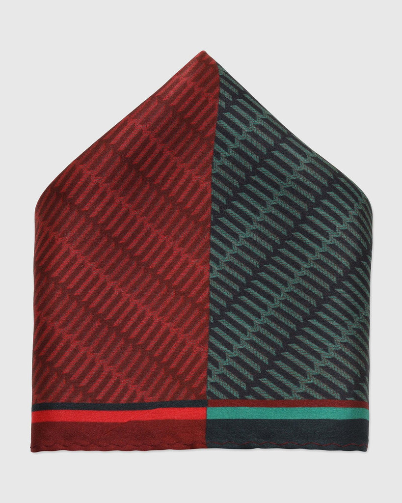 Silk Red Green Printed Pocket Square - Toyota