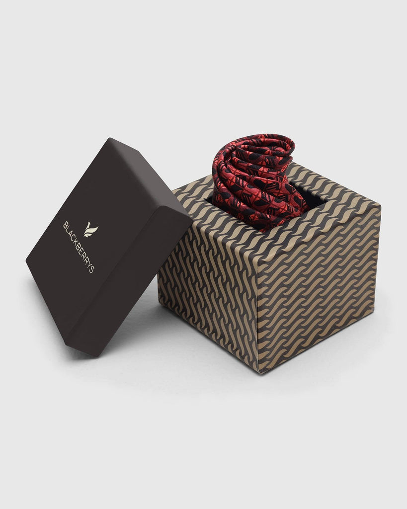 Silk Red Maroon Printed Pocket Square - Turner