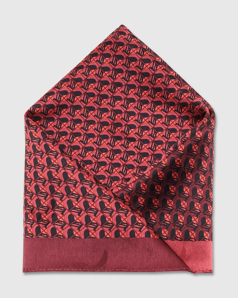 Silk Red Maroon Printed Pocket Square - Turner