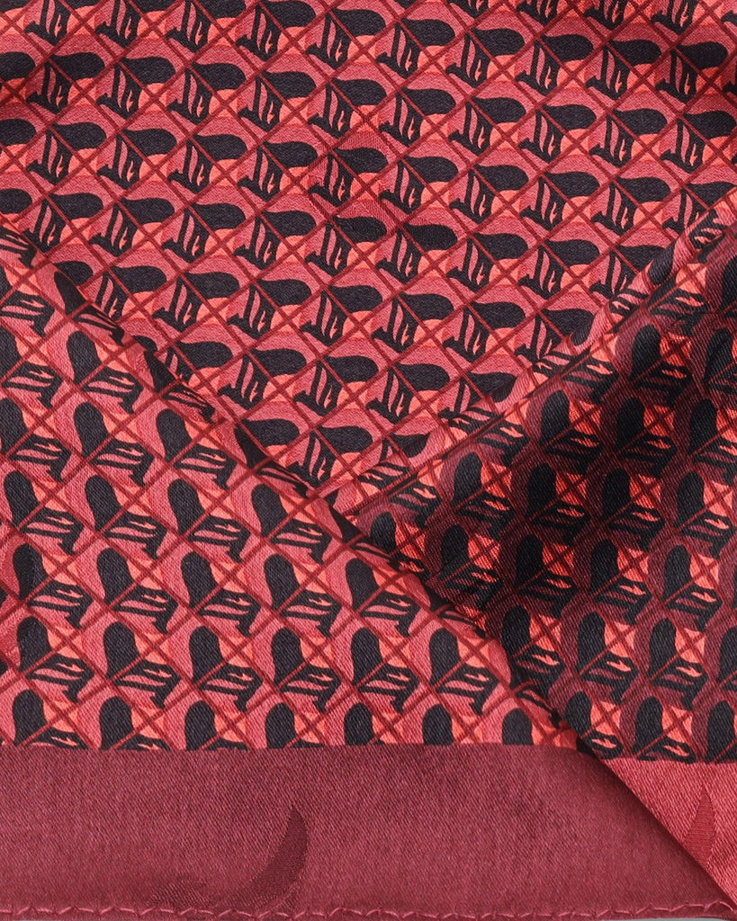 Silk Red Maroon Printed Pocket Square - Turner