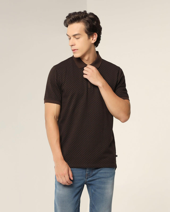 Polo Brown Printed T-Shirt - Check