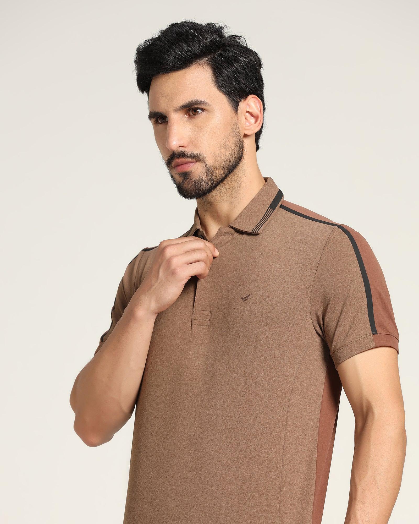 TechPro Textured Polo T Shirt In Brown (Itachi) - Blackberrys