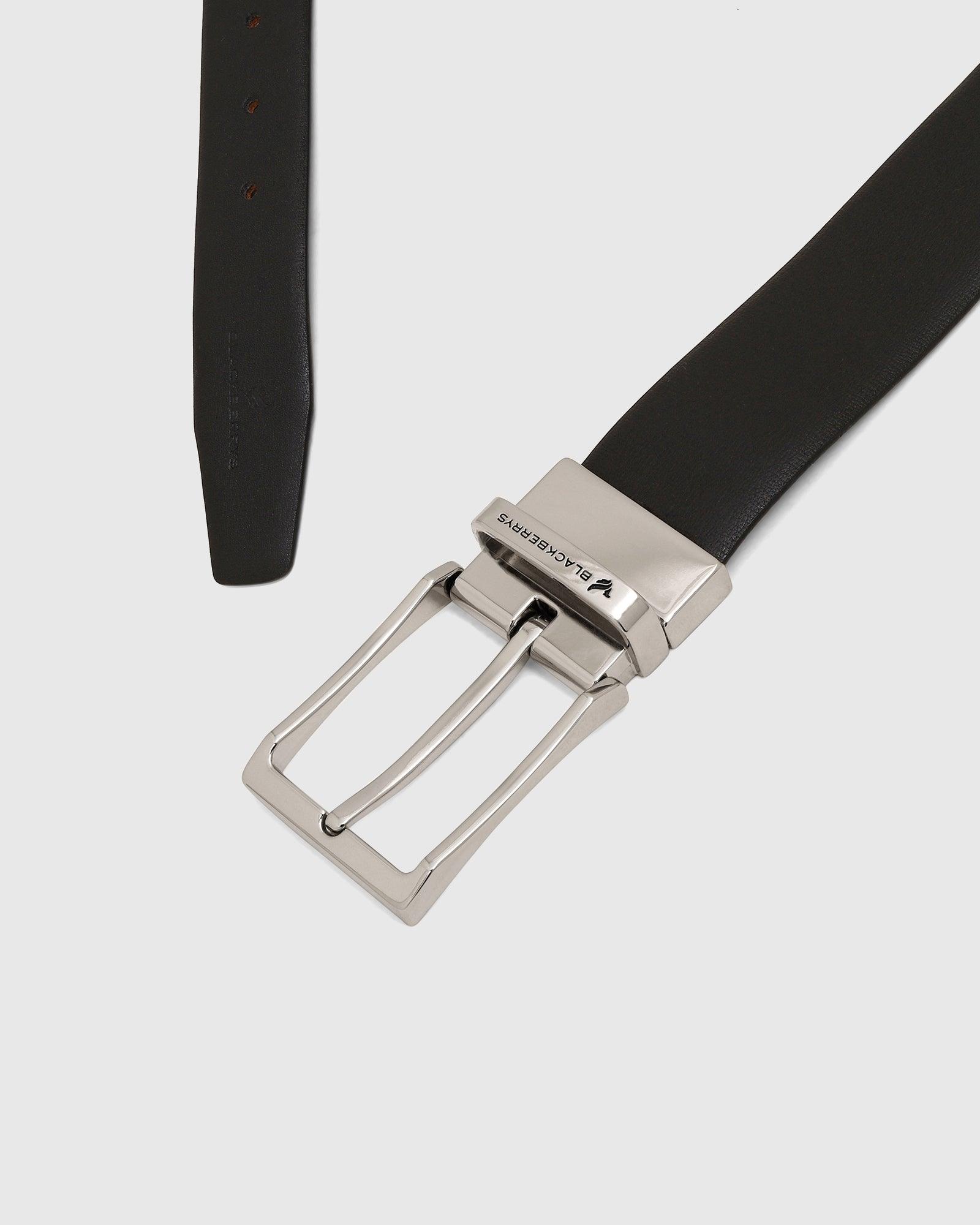 Leather Reversible Black Brown Printed Belt - Plum