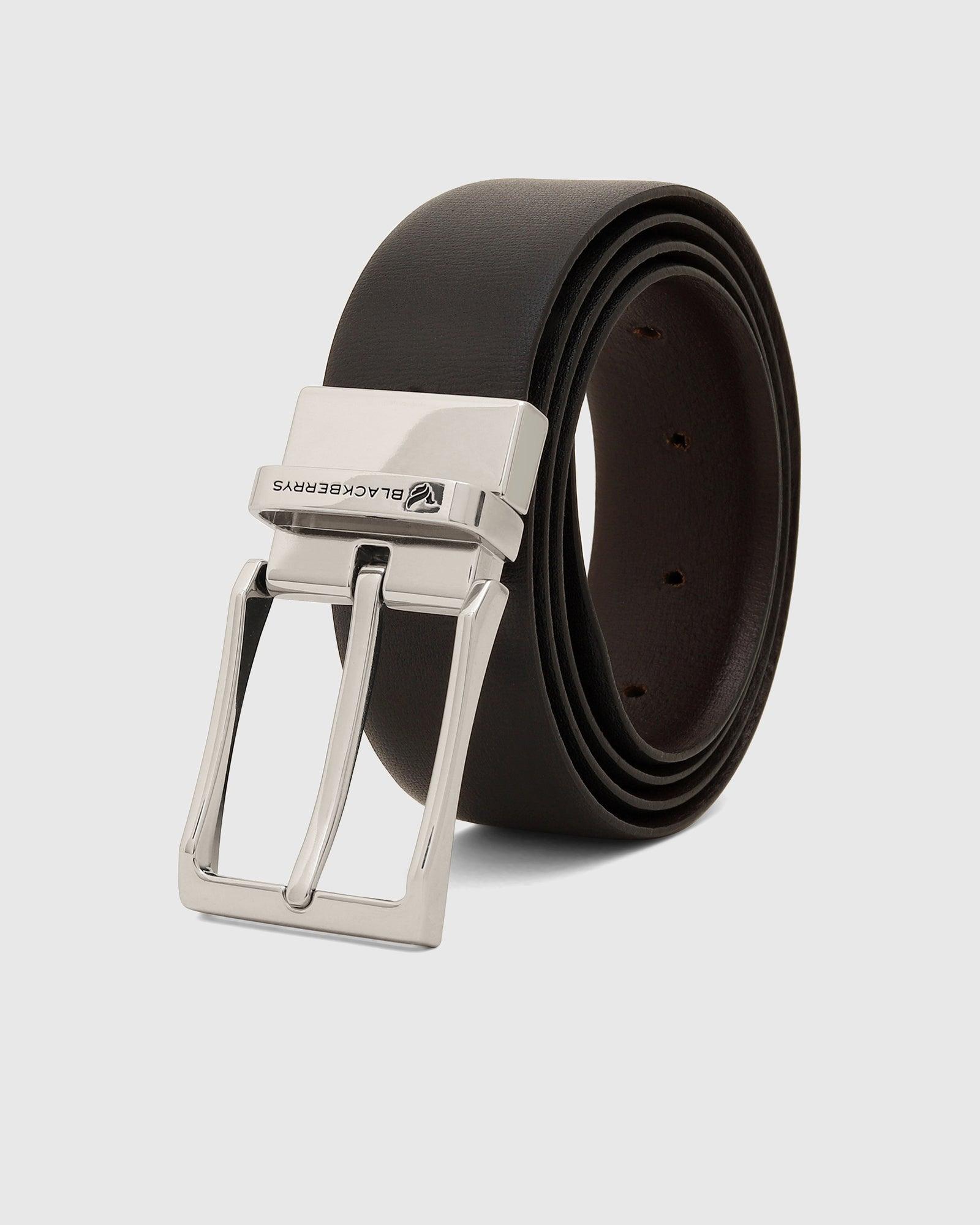 Leather Reversible Black Brown Printed Belt - Plum