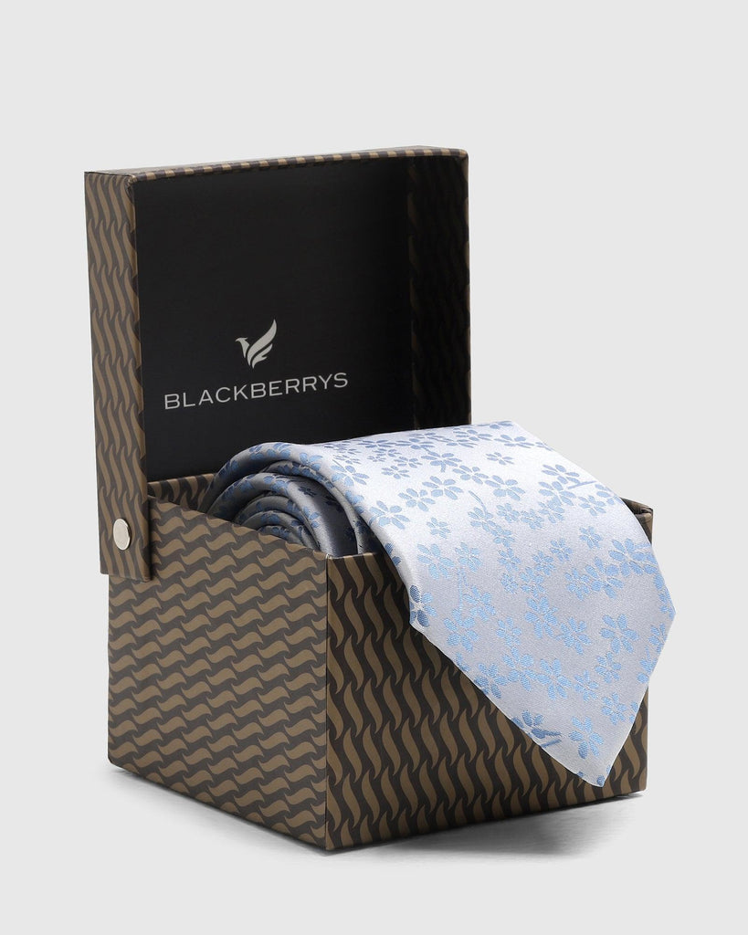 Silk Blue Printed Tie - Tara