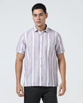 Purple Half Sleeve Linen Stripe Shirt - Junel
