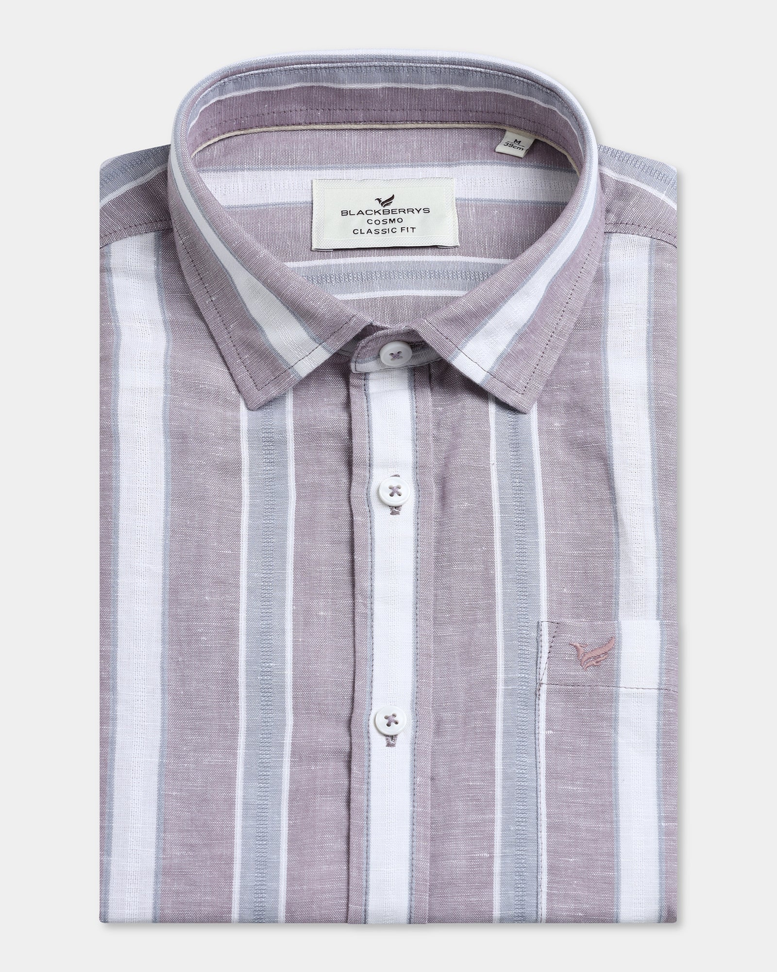 Purple Half Sleeve Linen Stripe Shirt - Junel