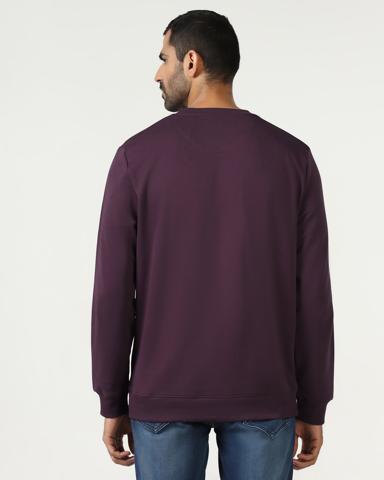 Purple Crew Neck Solid Sweatshirt - Deck