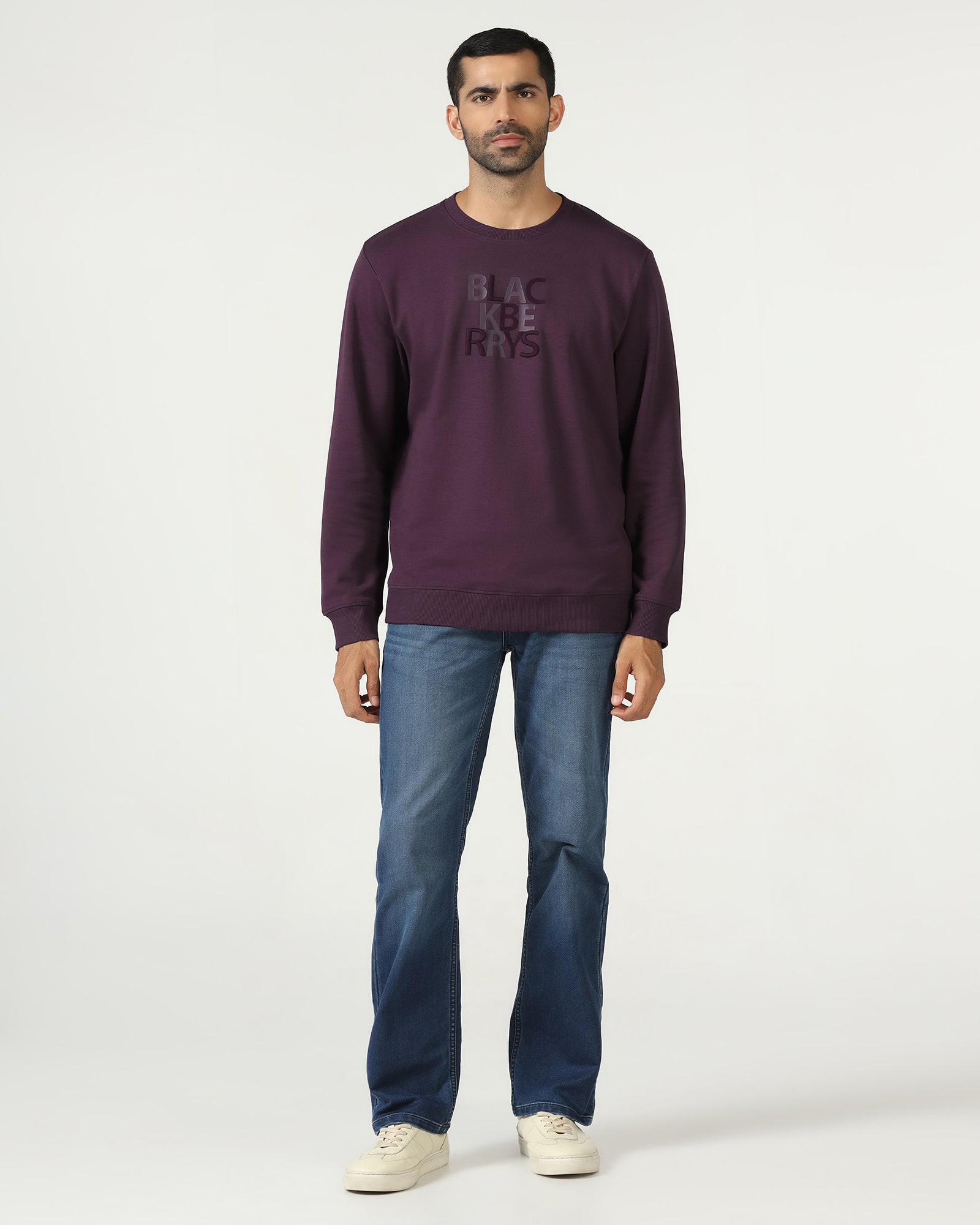 Purple Crew Neck Solid Sweatshirt - Deck
