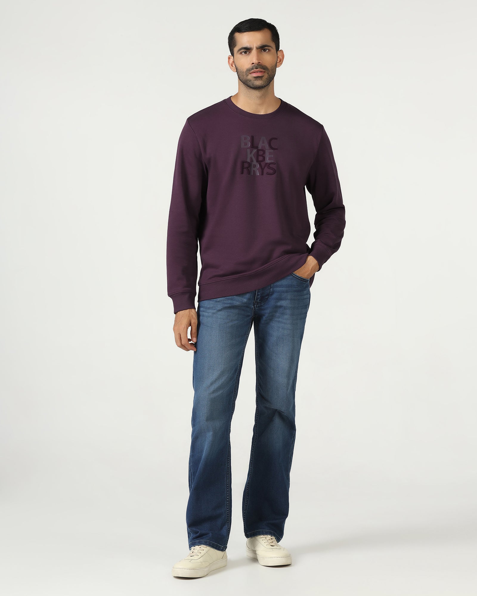 Purple Crew Neck Solid Sweatshirt - Deck