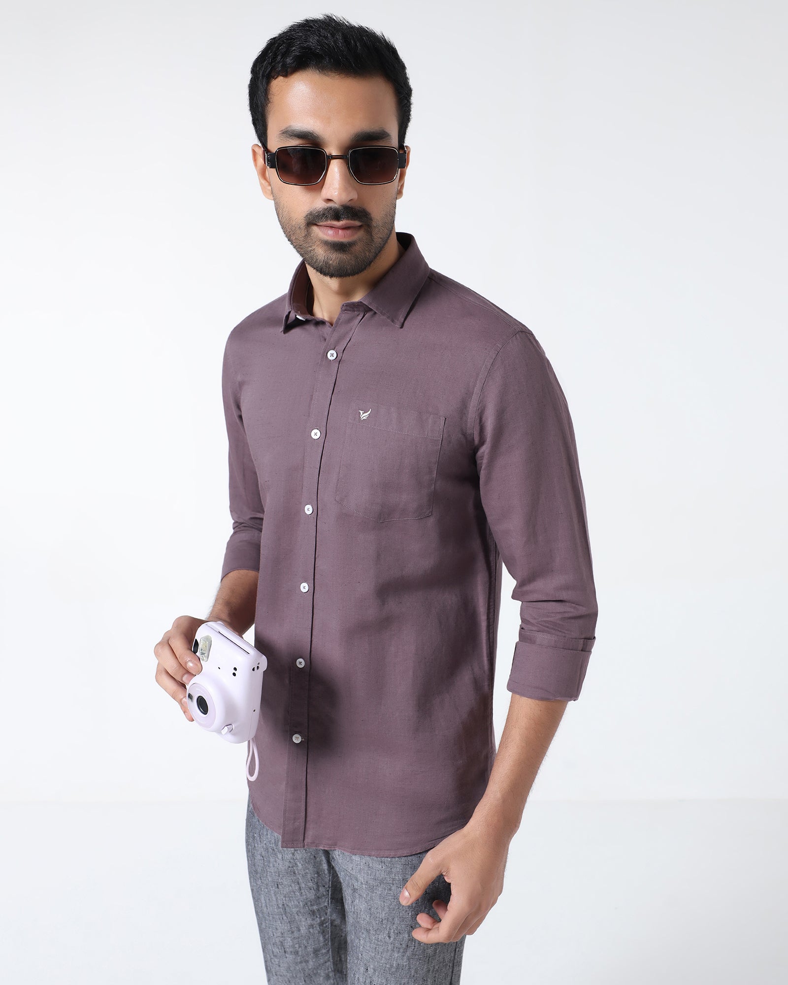 Purple Linen Solid Shirt - Cleo