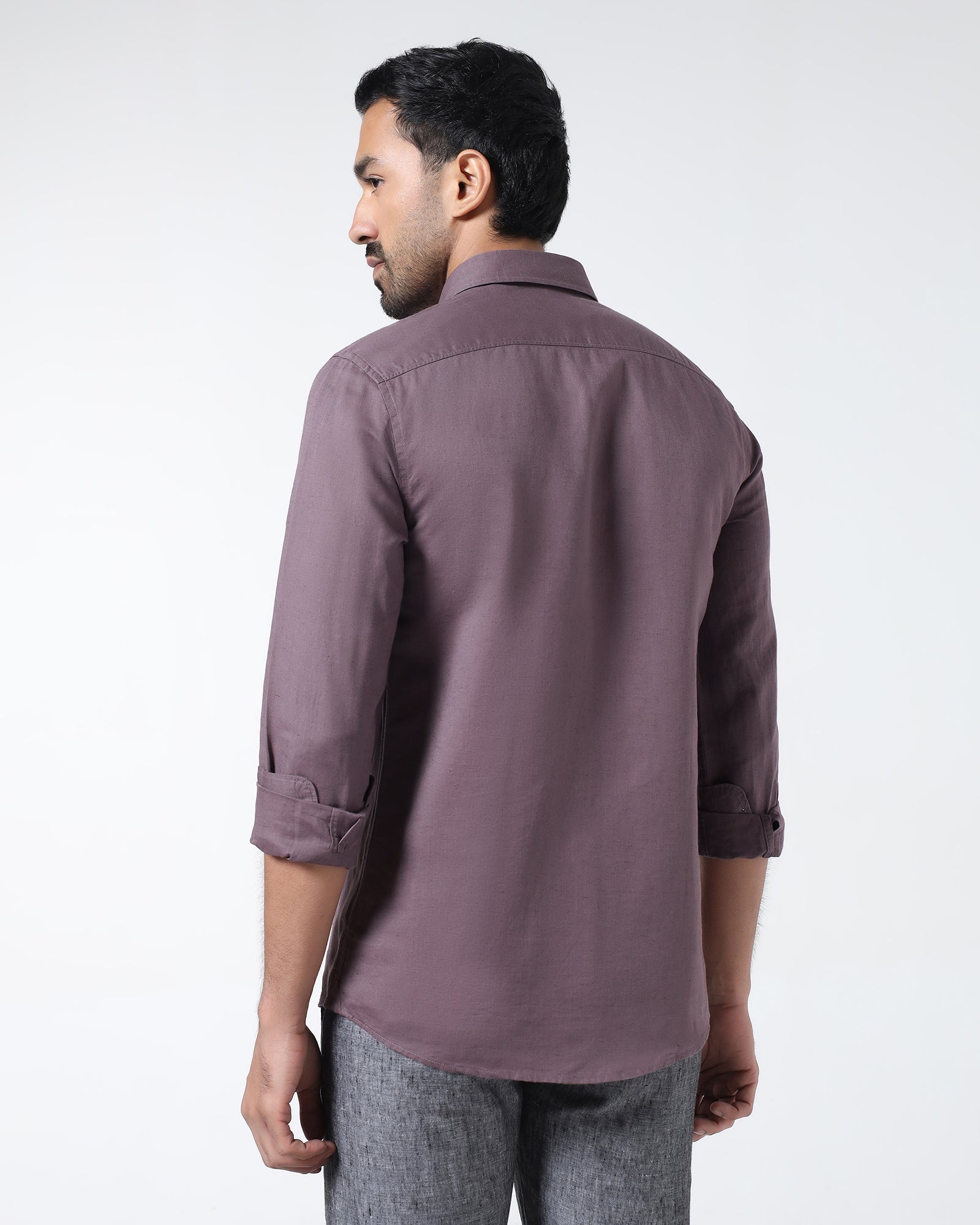 Purple Linen Solid Shirt - Cleo