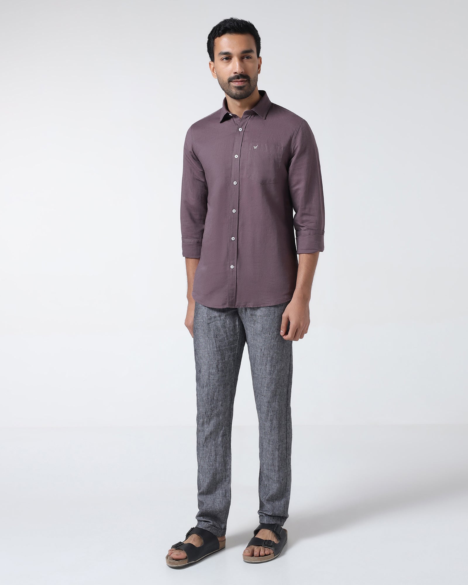 Purple Linen Solid Shirt - Cleo