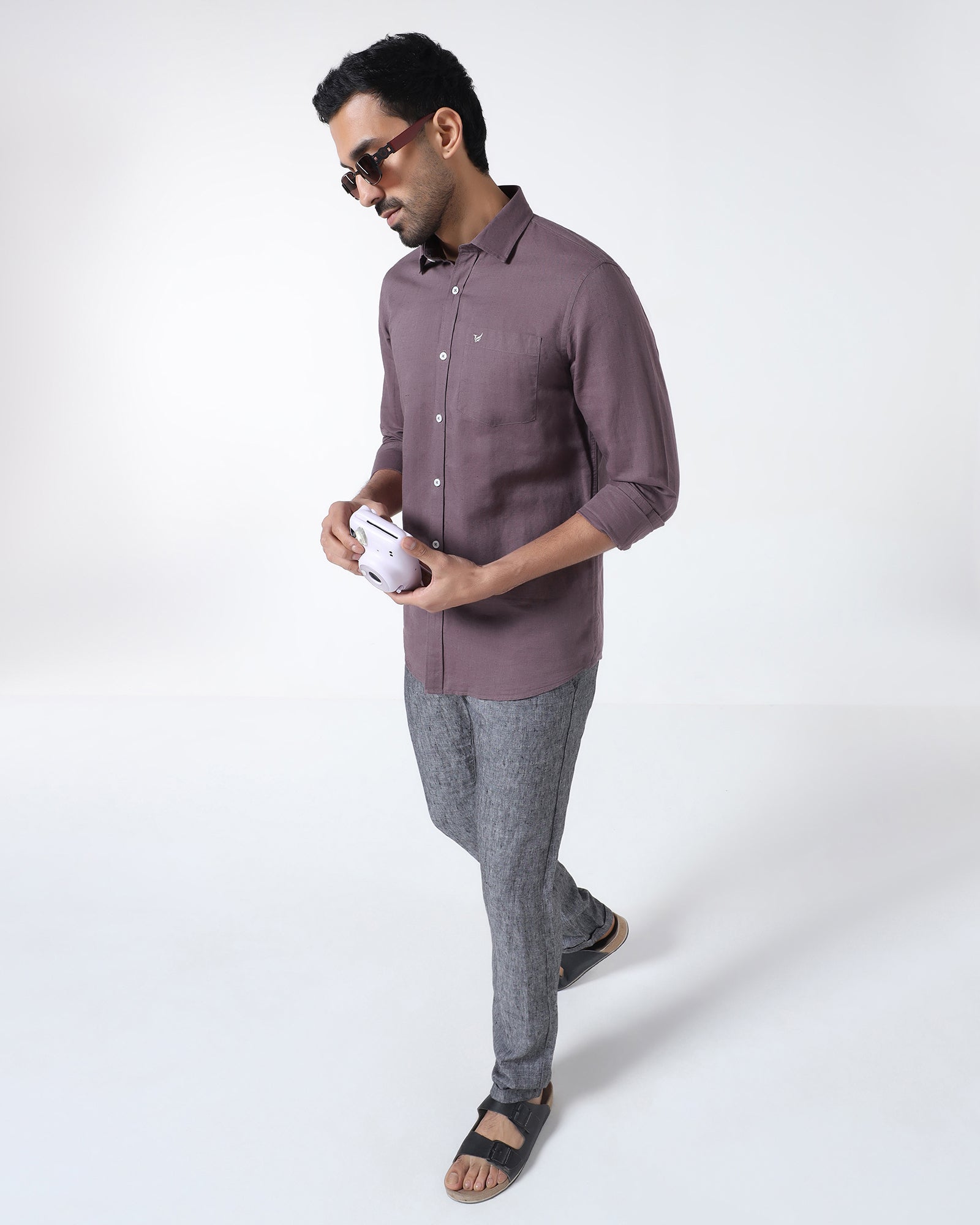 Purple Linen Solid Shirt - Cleo