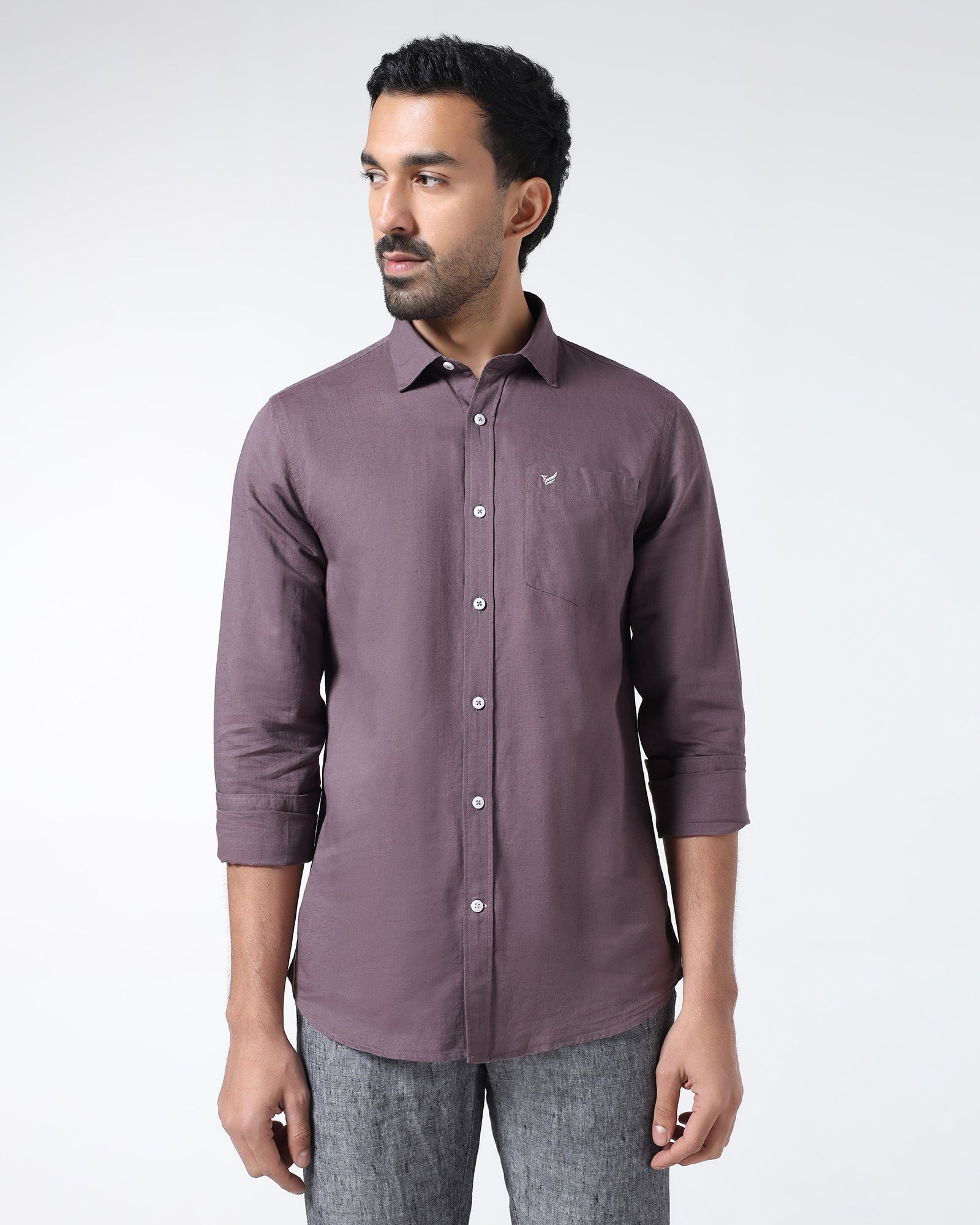 Purple Linen Solid Shirt - Cleo