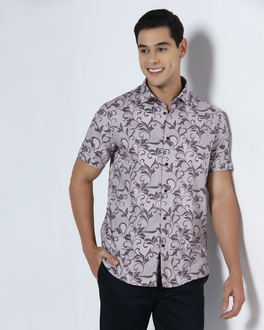 Purple Half Sleeve Printed Shirt - Lenard