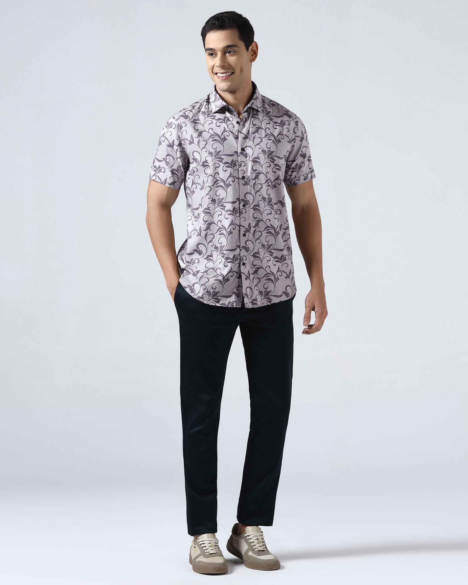 Purple Half Sleeve Printed Shirt - Lenard