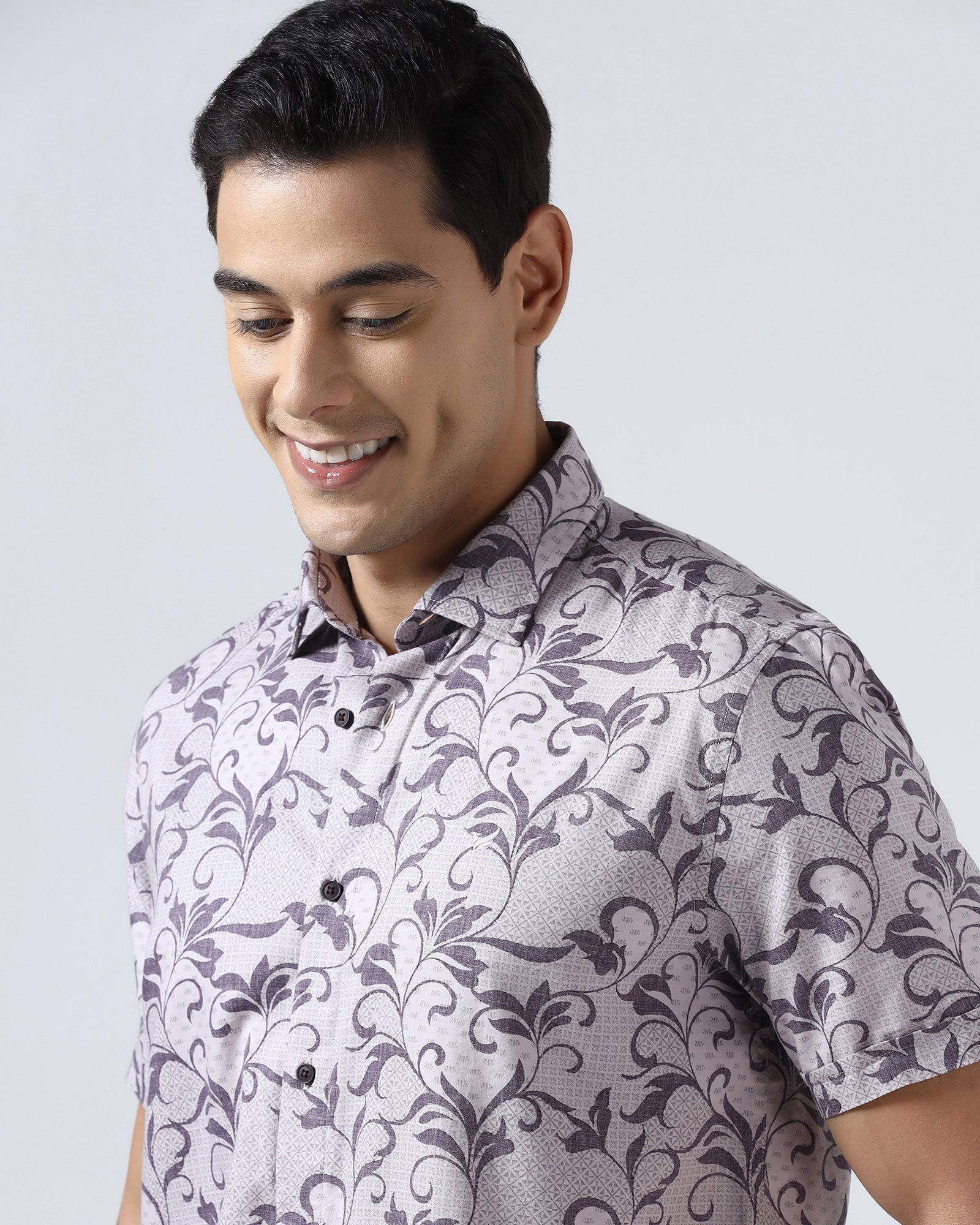 Purple Half Sleeve Printed Shirt - Lenard