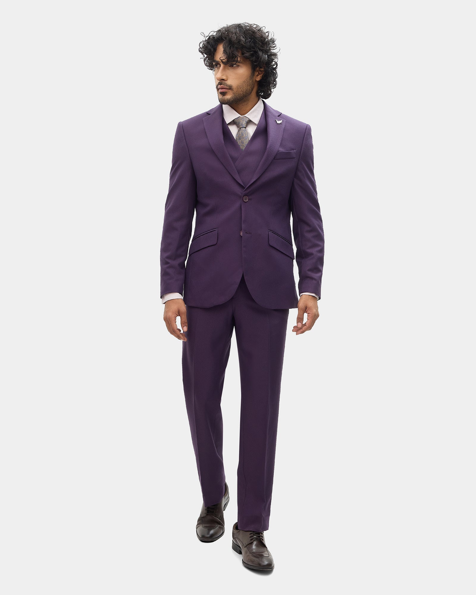 Purple Three Piece Textured Suit - Tristan