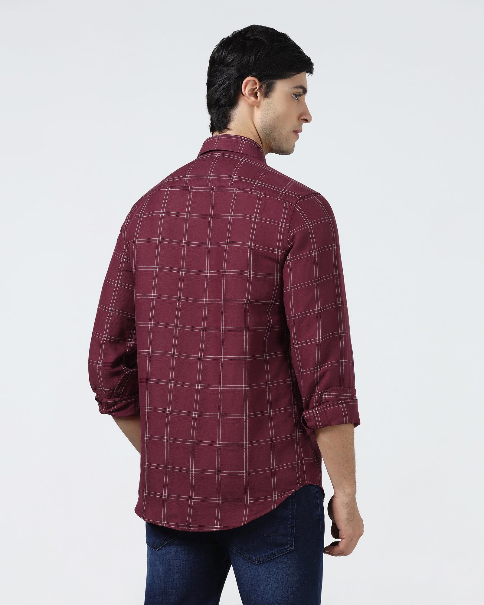Red Linen Check Shirt - Moben