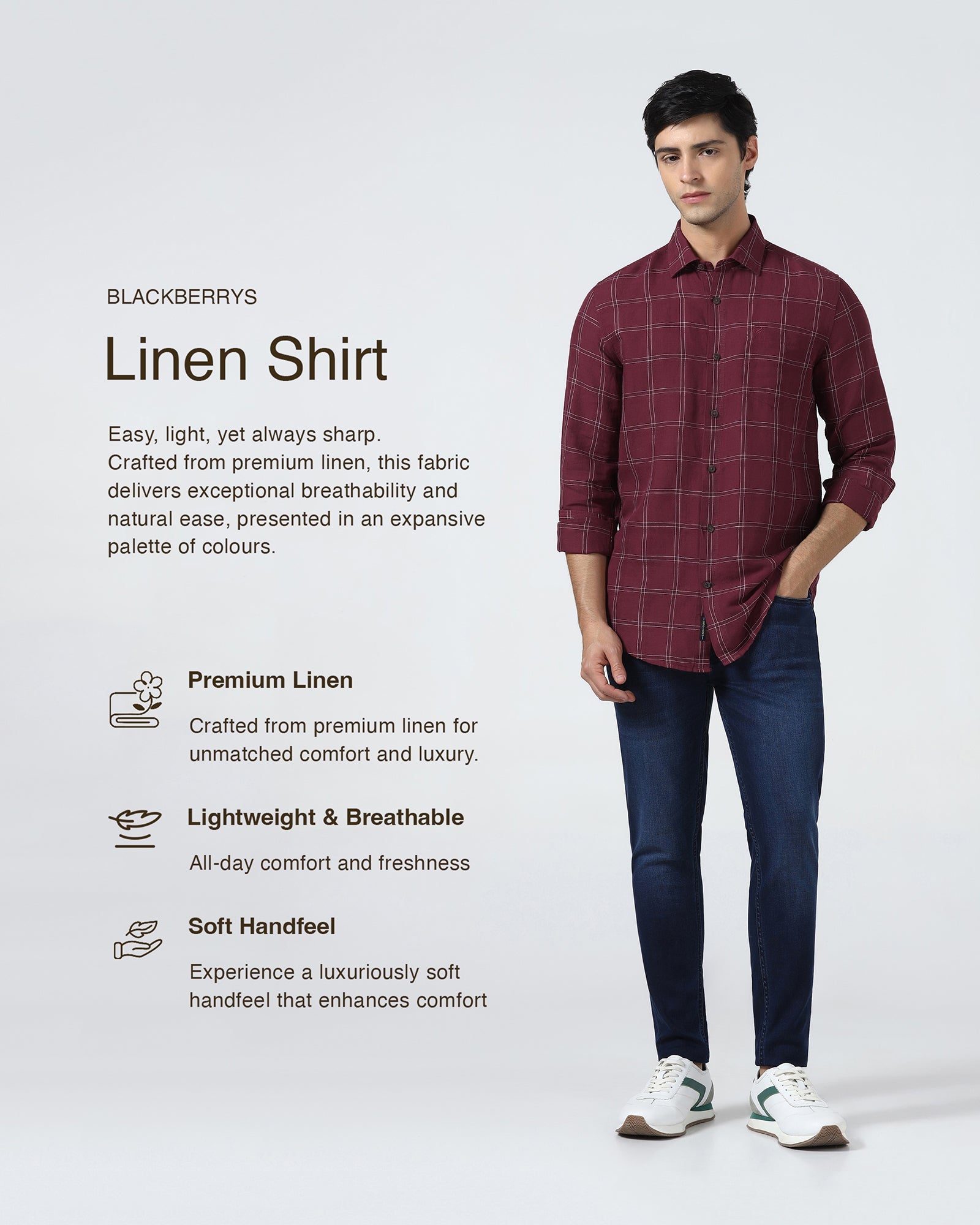 Red Linen Check Shirt - Moben