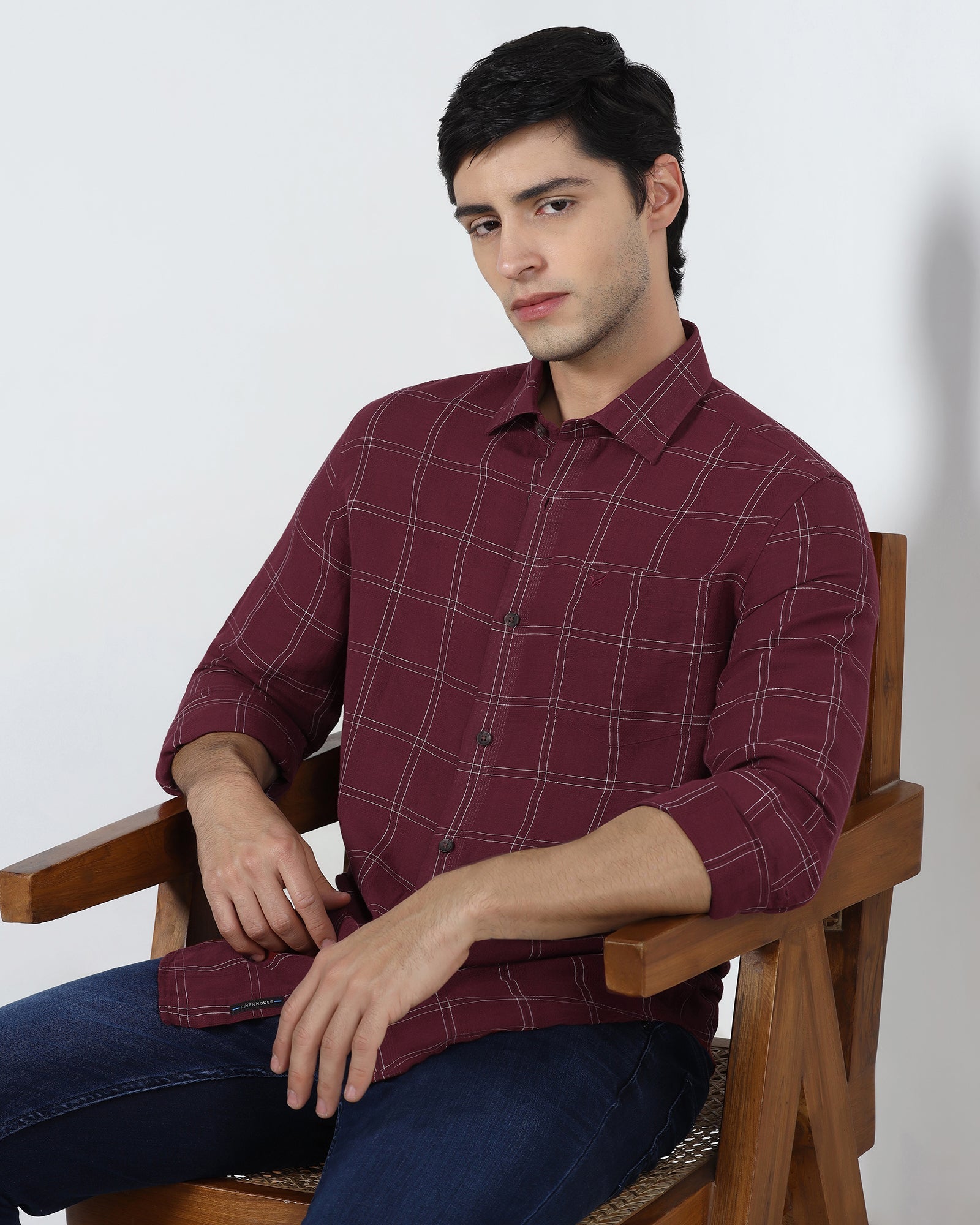 Red Linen Check Shirt - Moben