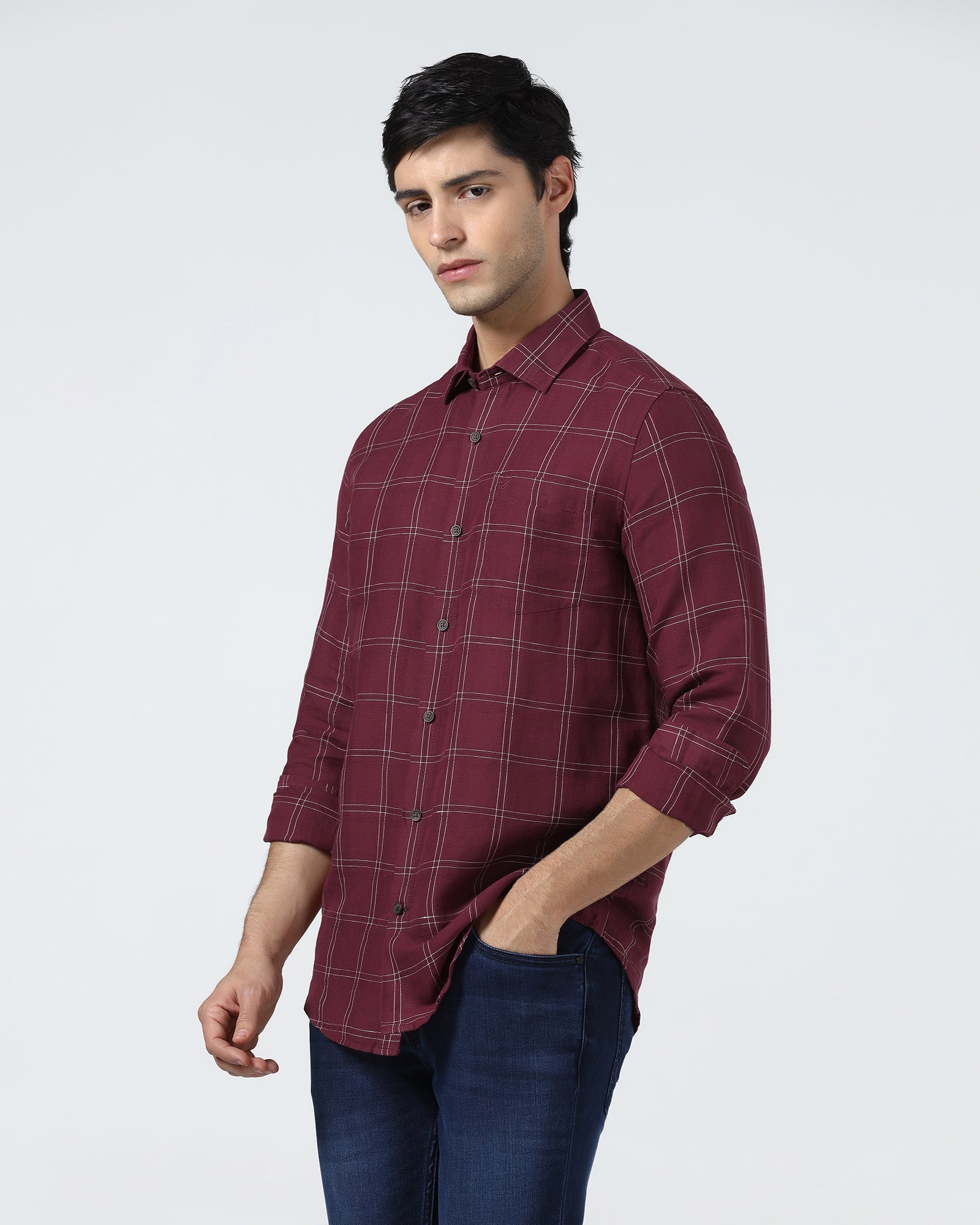 Red Linen Check Shirt - Moben