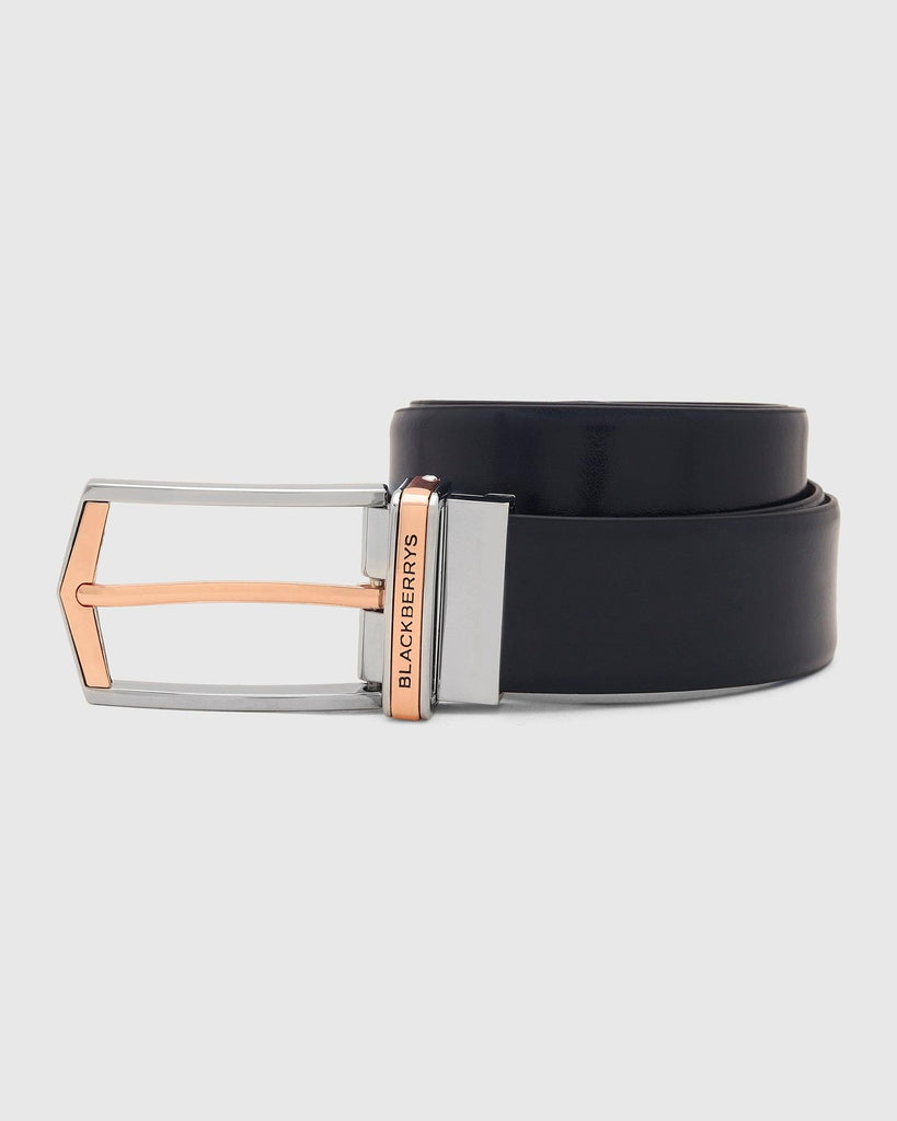 Leather Reversible Tan Navy Solid Belt - Tangle