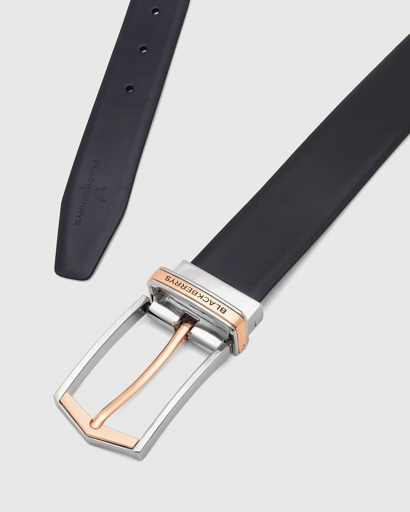 Leather Reversible Tan Navy Solid Belt - Tangle