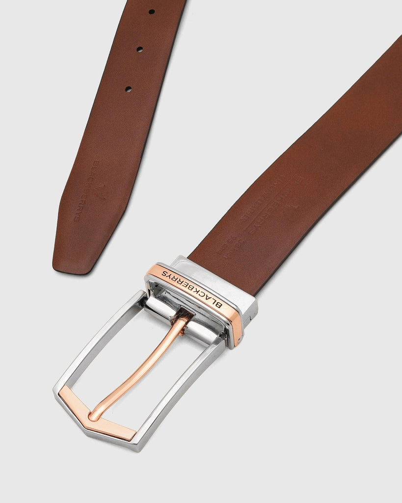 Leather Reversible Tan & Navy Solid Belt - Tuna