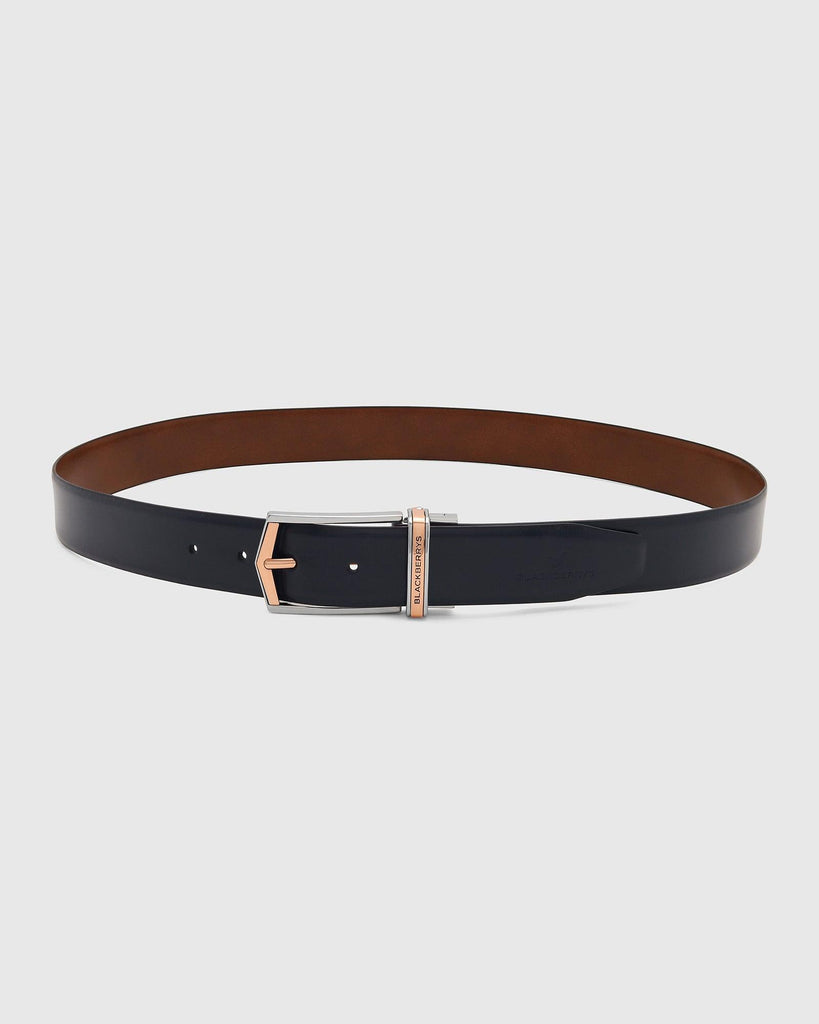 Leather Reversible Tan & Navy Solid Belt - Tuna