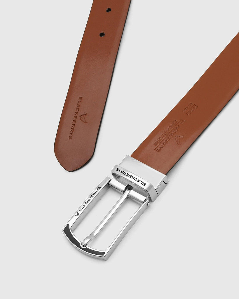 Leather Reversible Tan & Navy Solid Belt - Tuna