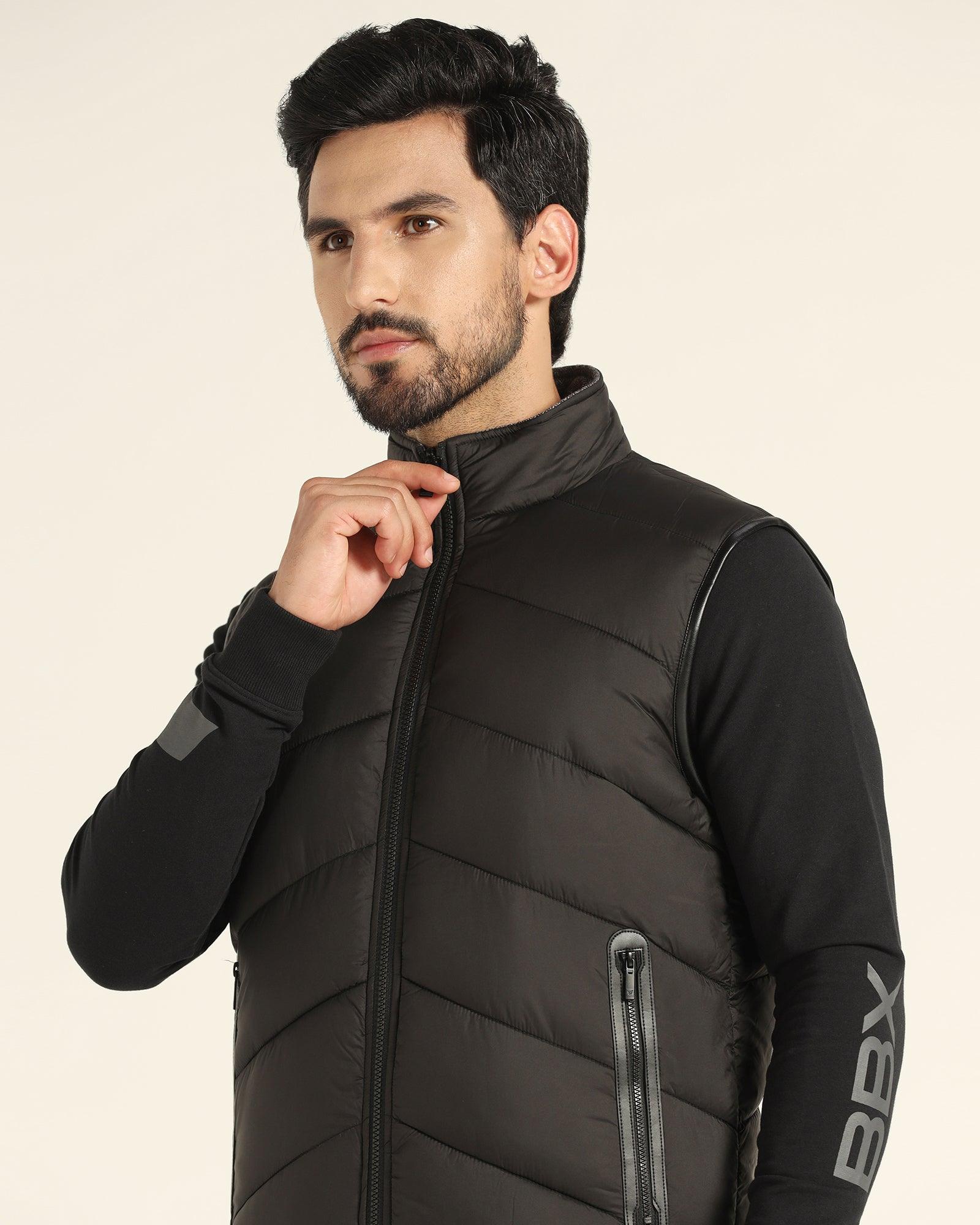 Reversible Black Solid Zipper Jacket - Cabe