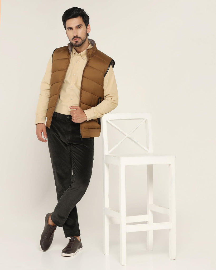 Reversible Burnt Gold Solid Zipper Jacket - Cabe