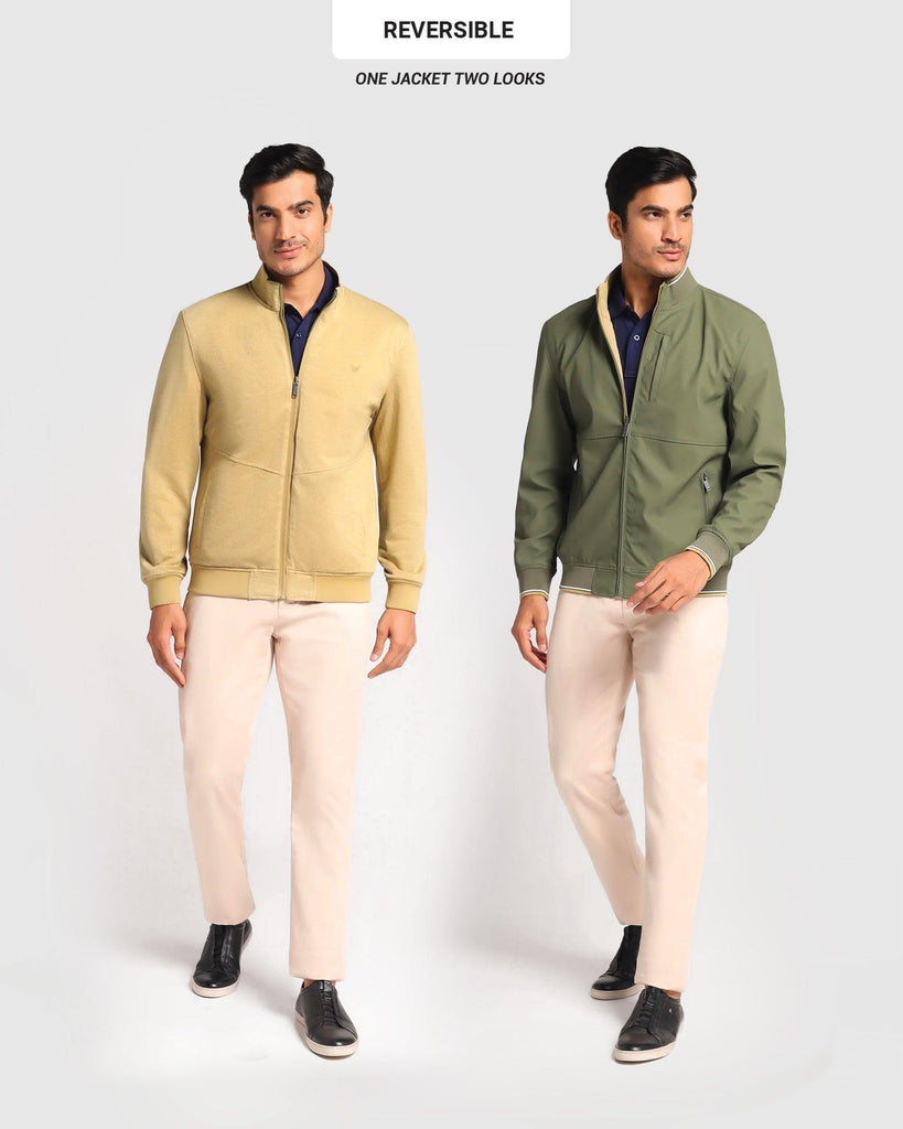 Reversible Olive Solid Zipper Jacket - Kevin