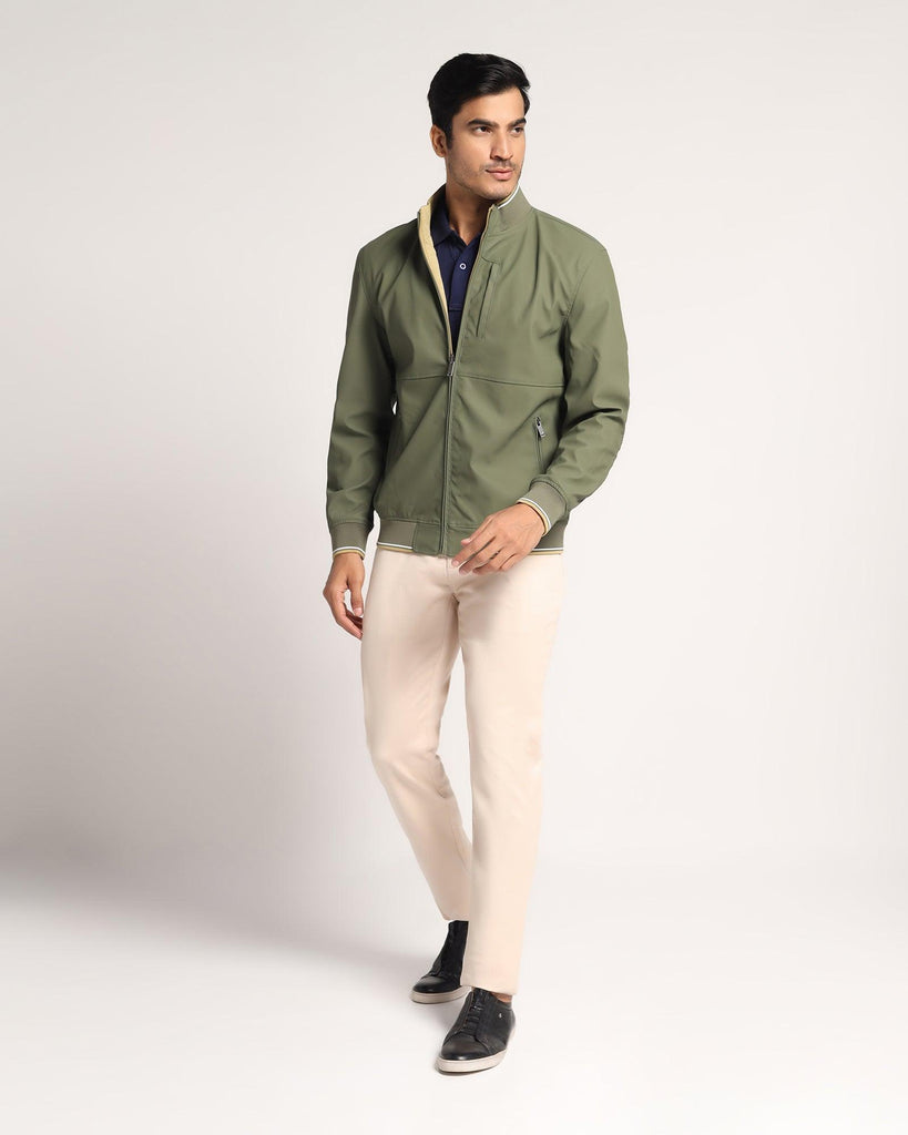 Reversible Olive Solid  Zipper Jacket - Kevin