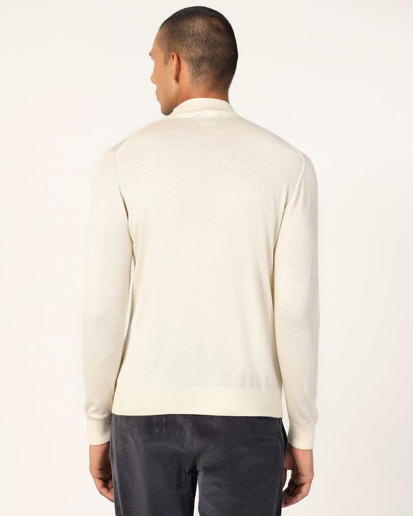 Round Neck Off White Solid Sweater - Jester