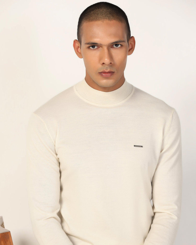 Round Neck Off White Solid Sweater - Jester