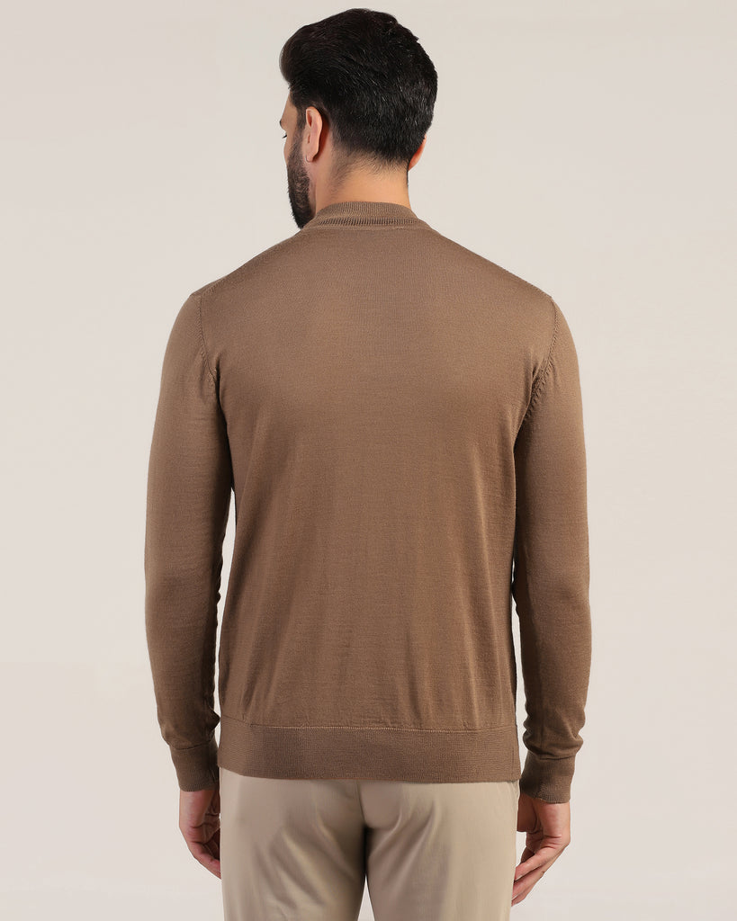 Round Neck Tobacco Brown Solid Sweater - Jester