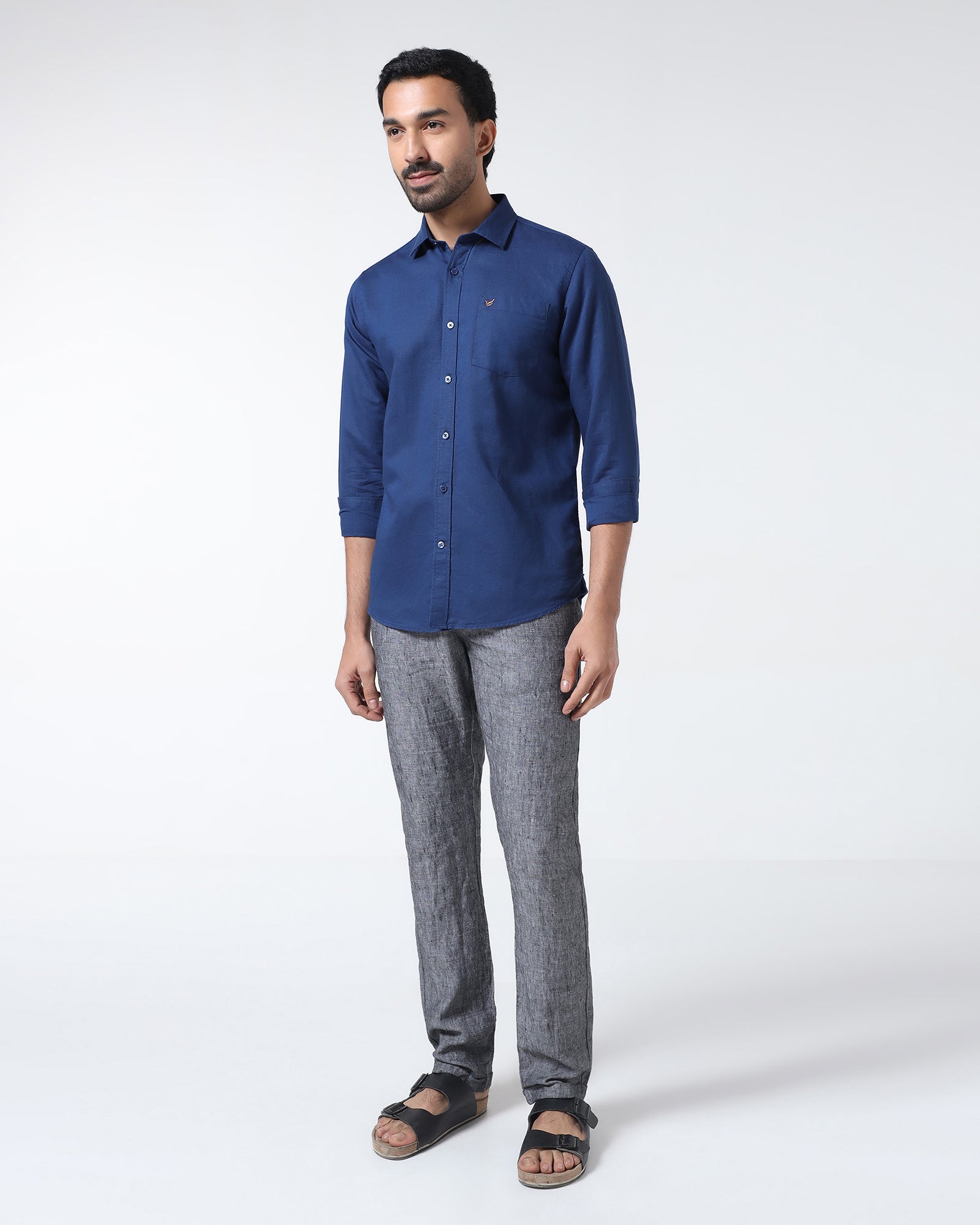 Royal Blue Linen Solid Shirt - Cleo