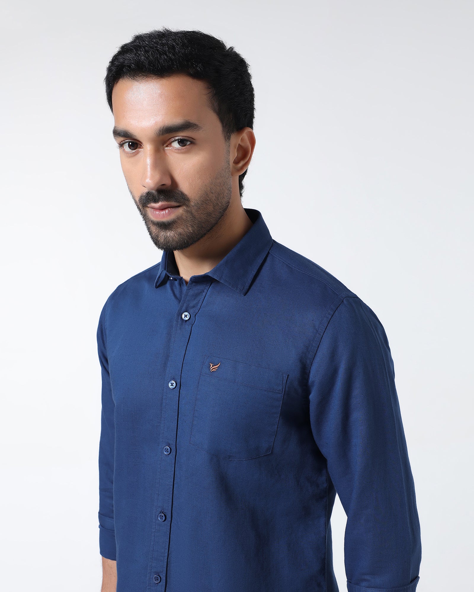 Royal Blue Linen Solid Shirt - Cleo
