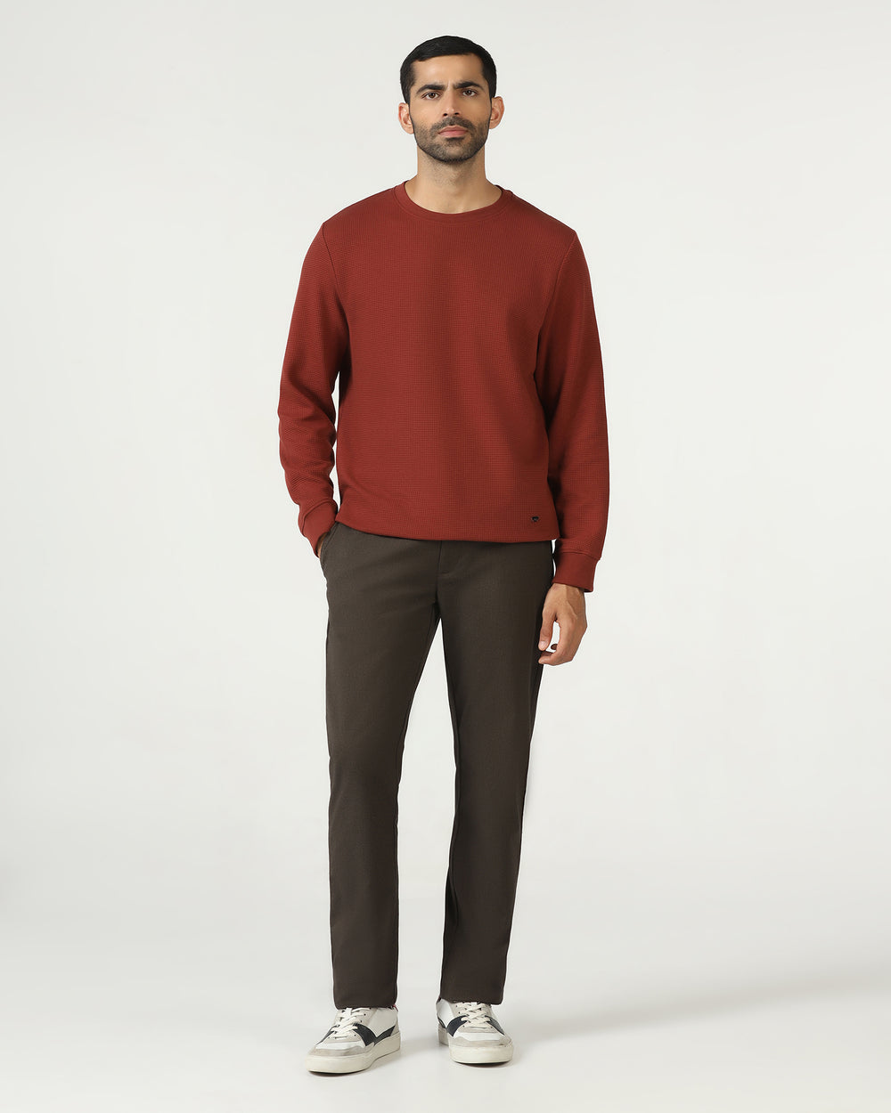 Buy Rust Crew Neck Textured Sweatshirt From Pan Collection
