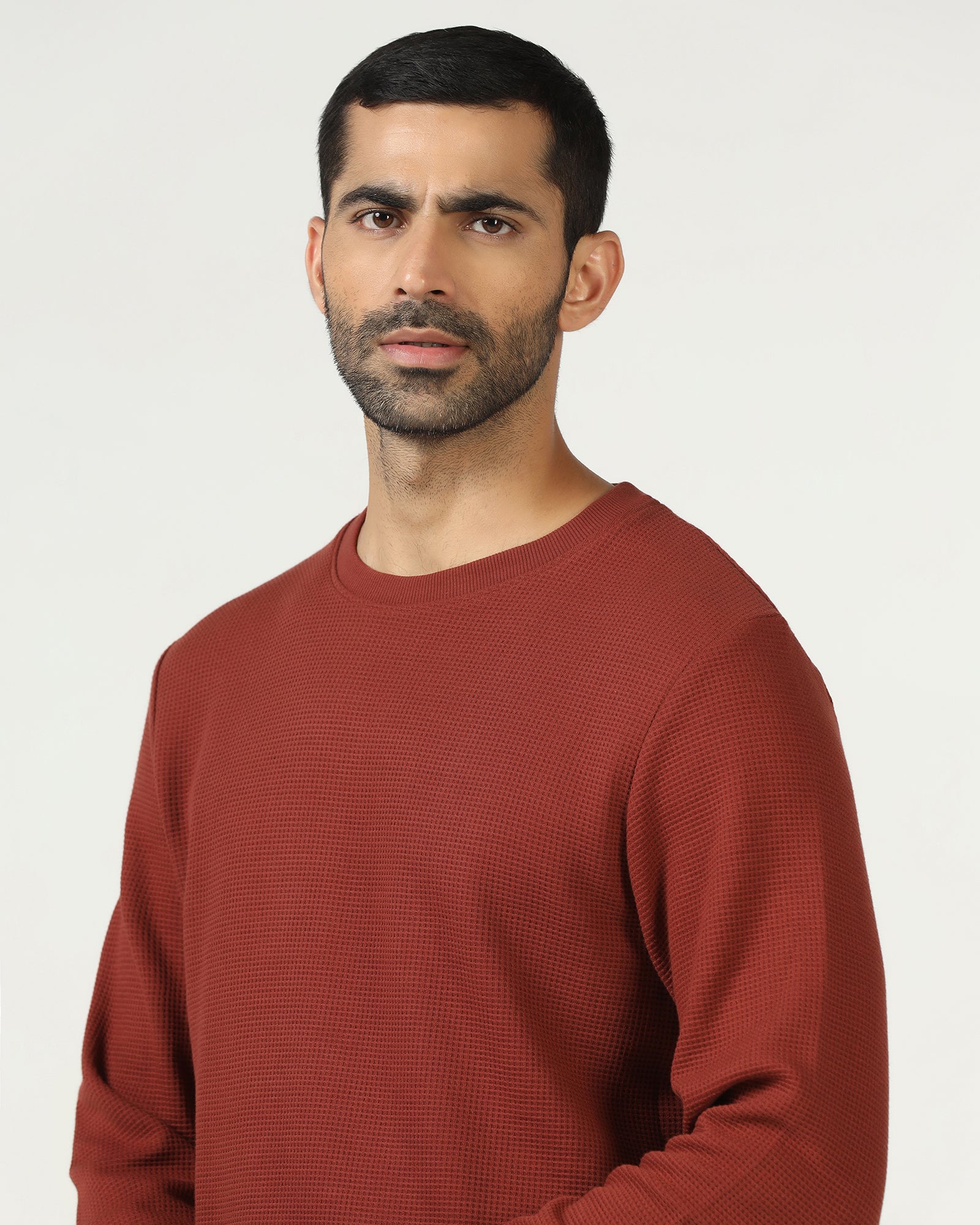 Buy Rust Crew Neck Textured Sweatshirt From Pan Collection