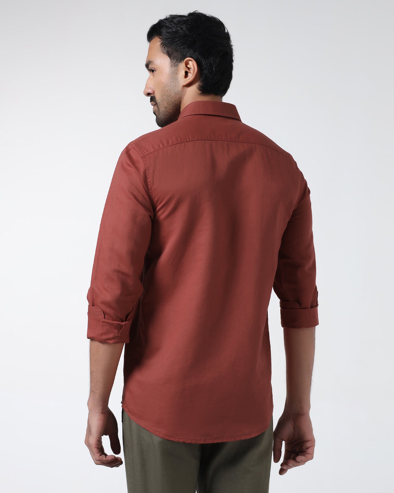 Rust Linen Solid Shirt - Cleo