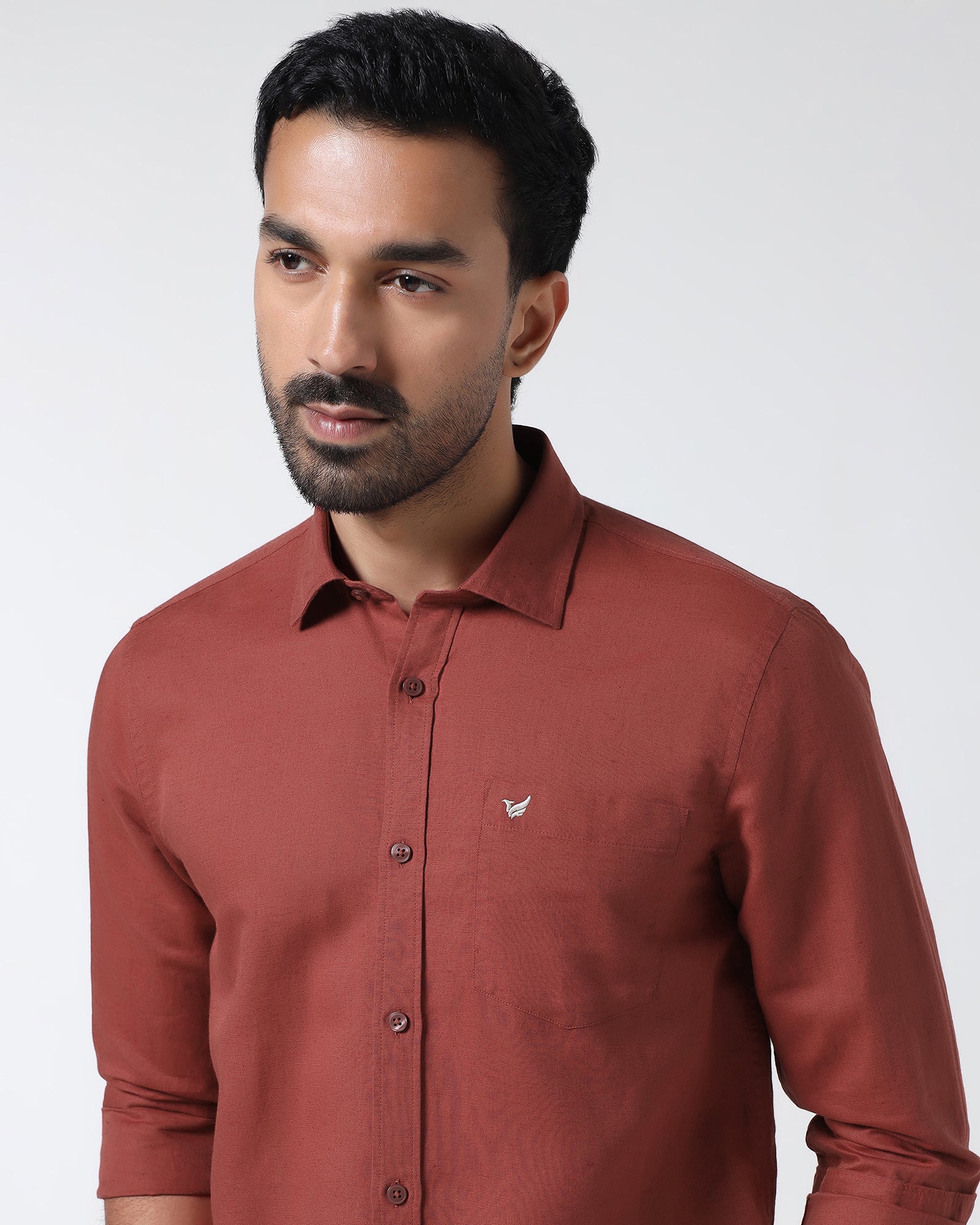 Rust Linen Solid Shirt - Cleo