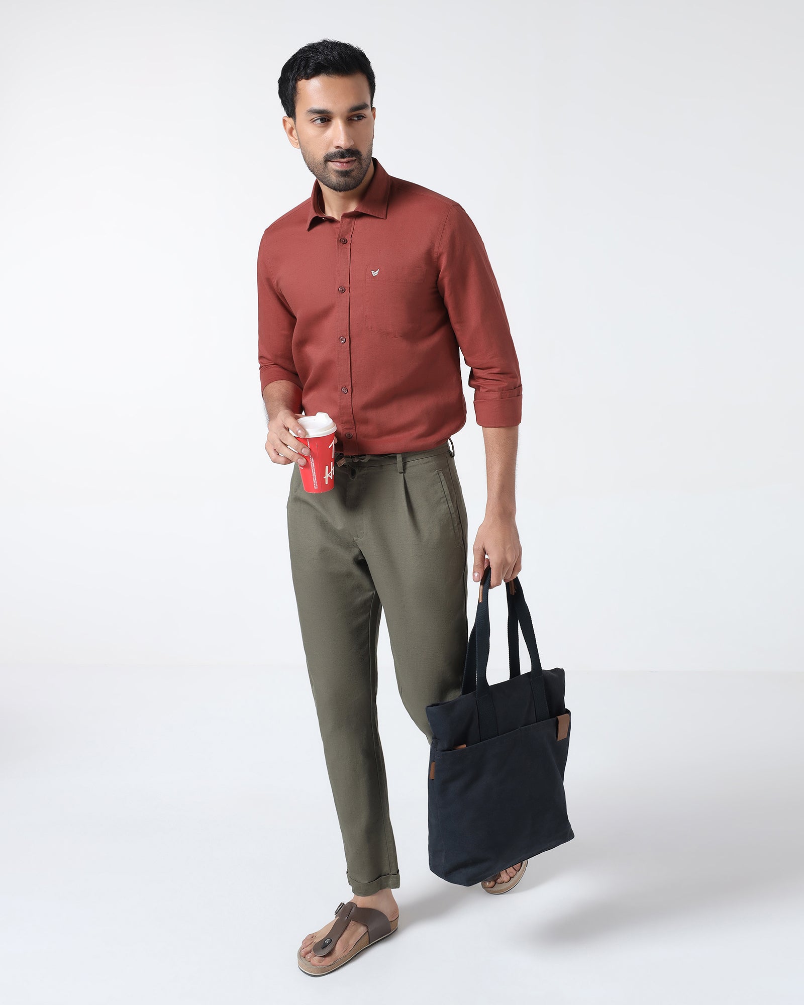 Rust Linen Solid Shirt - Cleo
