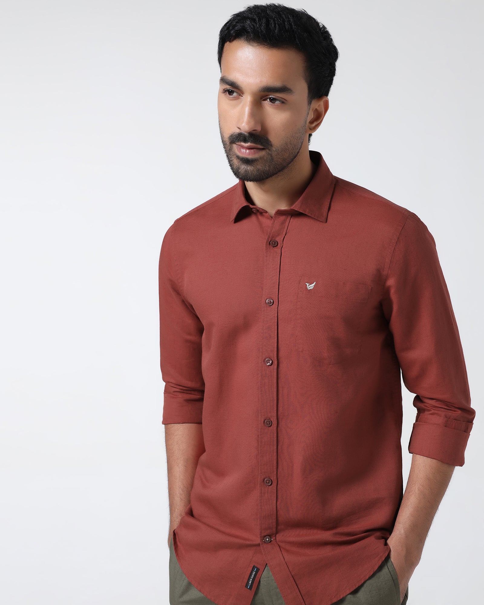 Rust Linen Solid Shirt - Cleo