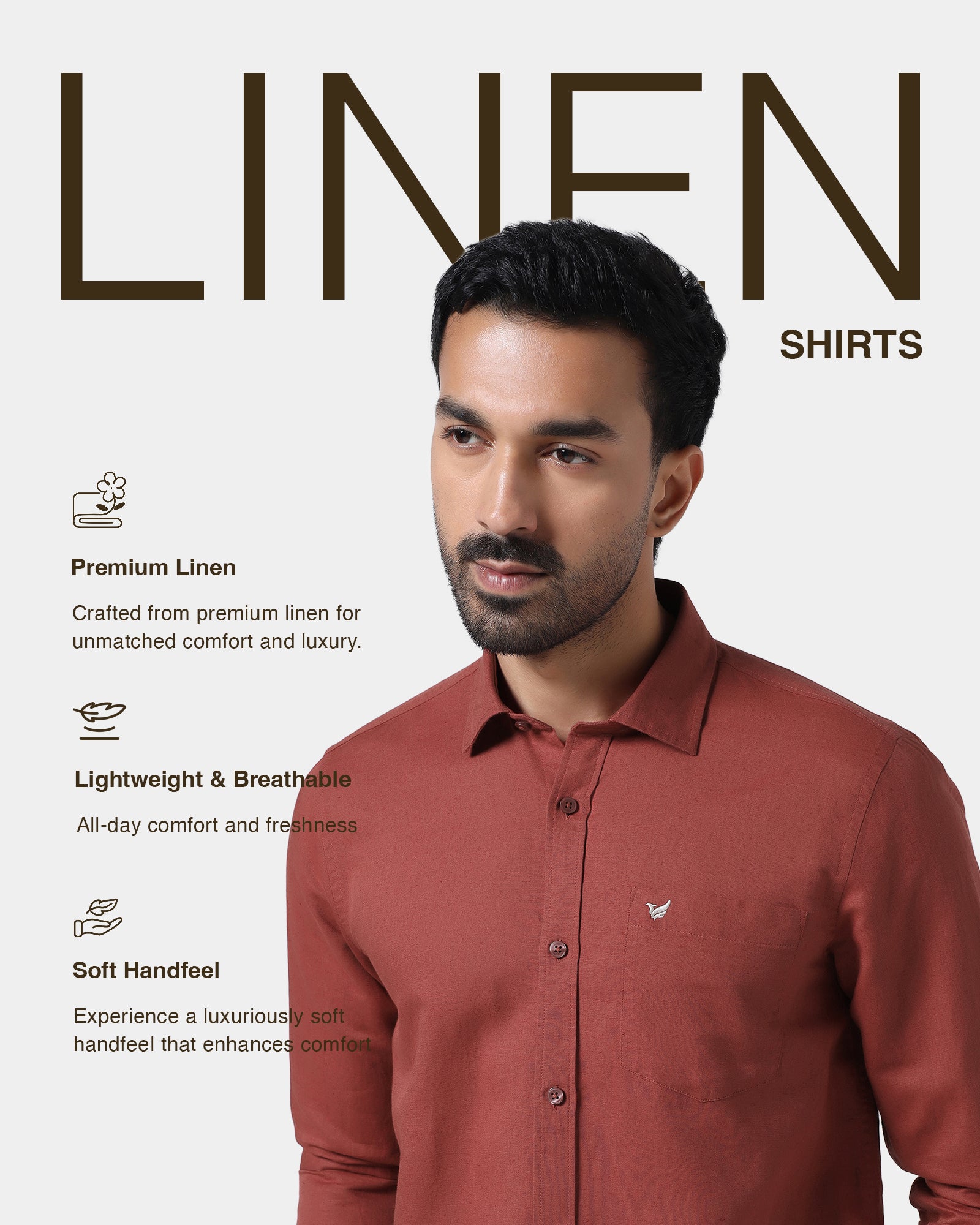 Rust Linen Solid Shirt - Cleo